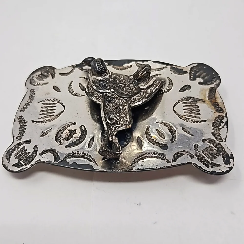 Vintage Mens Western Belt Buckle With A Raised Saddle